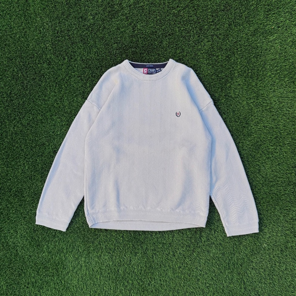Chaps Ralph Lauren Knit Sweater Cream Pullover Hand Framed Oversized Size XXL
